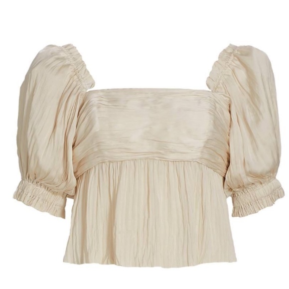 NWT Frame Puff Sleeve Square Neck Empire Waist Vanilla Blouse Sz Medium - Picture 2 of 6